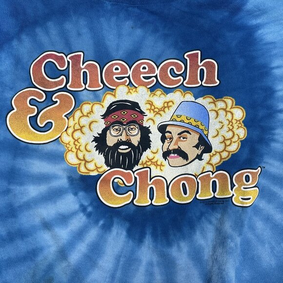 Cheech & Chong 2010 Sz XXL Comedy Duo Promo Blue Spiral Tie Dye Liquid Blue Tee - Picture 2 of 7